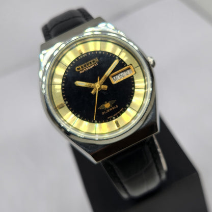 Vintage 1981 Original Citizen Automatic 8200 Black Face 36MM Case Day-Date Japanese Men's Wrist Watch CT46