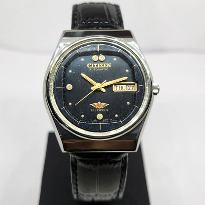 Vintage 1983 Original Citizen Automatic 8200 Black Face 36MM Case Day-Date Japanese Men's Wrist Watch CT47