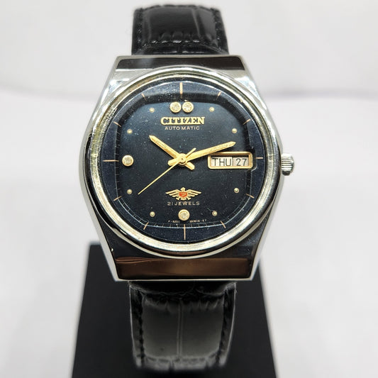 Vintage 1983 Original Citizen Automatic 8200 Black Face 36MM Case Day-Date Japanese Men's Wrist Watch CT47