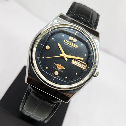 Vintage 1983 Original Citizen Automatic 8200 Black Face 36MM Case Day-Date Japanese Men's Wrist Watch CT47