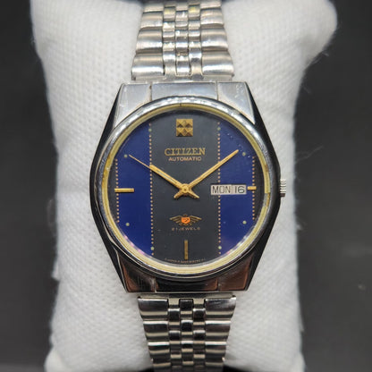 Vintage 1975 Original Citizen Automatic 8200 Blue Face 36MM case Day-Date Japanese Men's Wrist Watch CT57