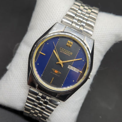 Vintage 1975 Original Citizen Automatic 8200 Blue Face 36MM case Day-Date Japanese Men's Wrist Watch CT57
