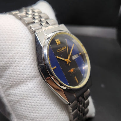 Vintage 1975 Original Citizen Automatic 8200 Blue Face 36MM case Day-Date Japanese Men's Wrist Watch CT57