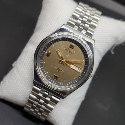 Vintage 1981 Original Citizen Automatic 8200 Gold Face 36MM case Day-Date Japanese Men's Wrist Watch CT57