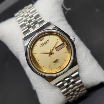 Vintage 1975 Original Citizen Automatic 8200 Gold Face 36MM case Day-Date Japanese Men's Wrist Watch CT58