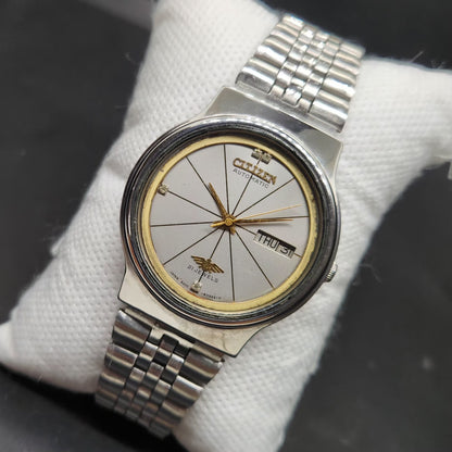 Vintage 1974 Original Citizen Automatic 8200 Silver Face 35MM case Day-Date Japanese Men's Wrist Watch CT64