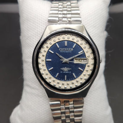 Vintage 1974 Original Citizen Automatic 8200 Blue Face 37MM case Day-Date Japanese Men's Wrist Watch CT68