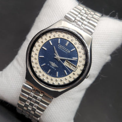 Vintage 1974 Original Citizen Automatic 8200 Blue Face 37MM case Day-Date Japanese Men's Wrist Watch CT68
