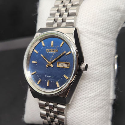 Vintage 1981 Original Citizen Automatic 8200 Blue Face 36MM case Day-Date Japanese Men's Wrist Watch CT70