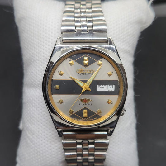 Vintage 1981 Original Citizen Automatic 8200 Gold Face 34MM case Day-Date Japanese Men's Wrist Watch CT71