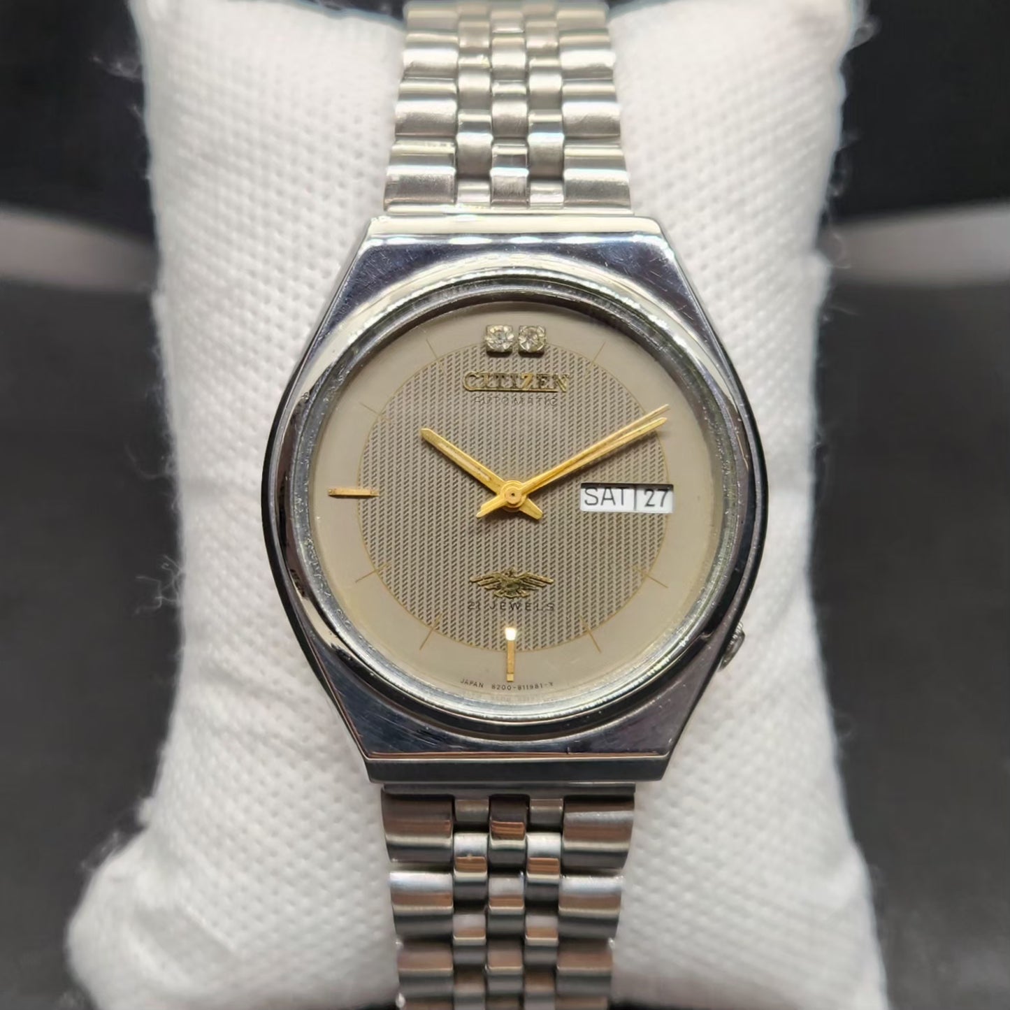Vintage 1978 Original Citizen Automatic 8200 Grey Face 36MM case Day-Date Japanese Men's Wrist Watch CT73