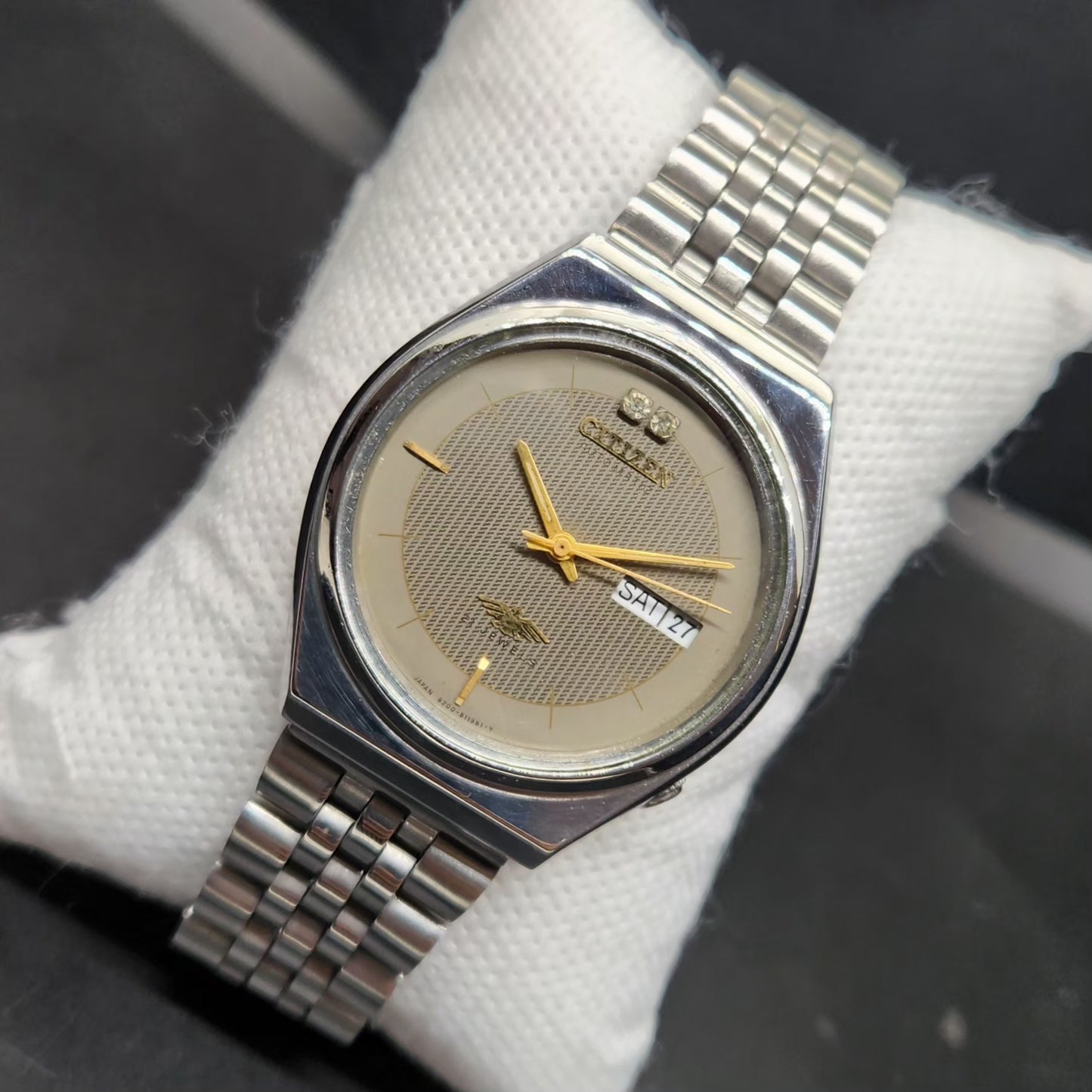 Vintage 1978 Original Citizen Automatic 8200 Grey Face 36MM case Day-Date Japanese Men's Wrist Watch CT73