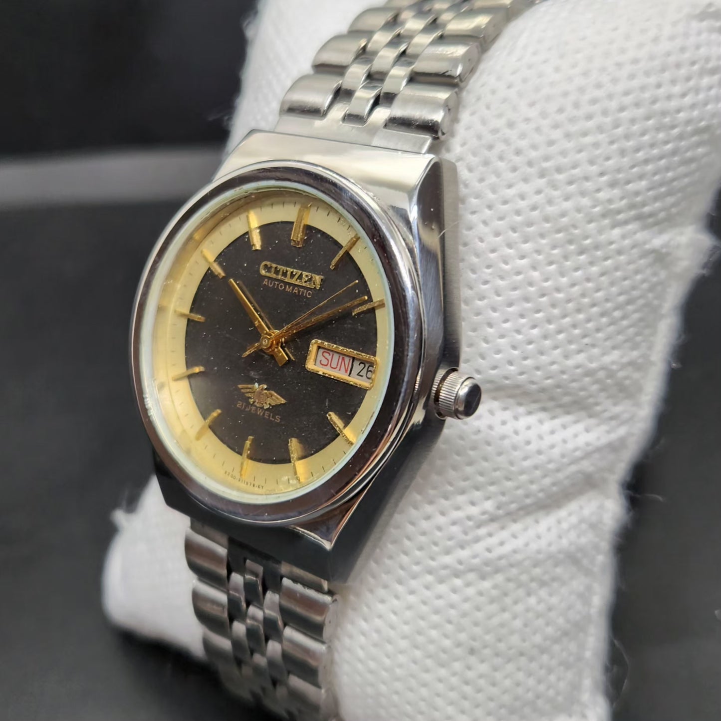 Vintage 1983 Original Citizen Automatic 8200 Grey Face 34MM case Day-Date Japanese Men's Wrist Watch CT78