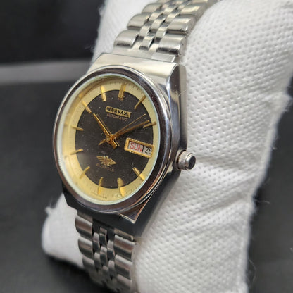 Vintage 1983 Original Citizen Automatic 8200 Grey Face 34MM case Day-Date Japanese Men's Wrist Watch CT78