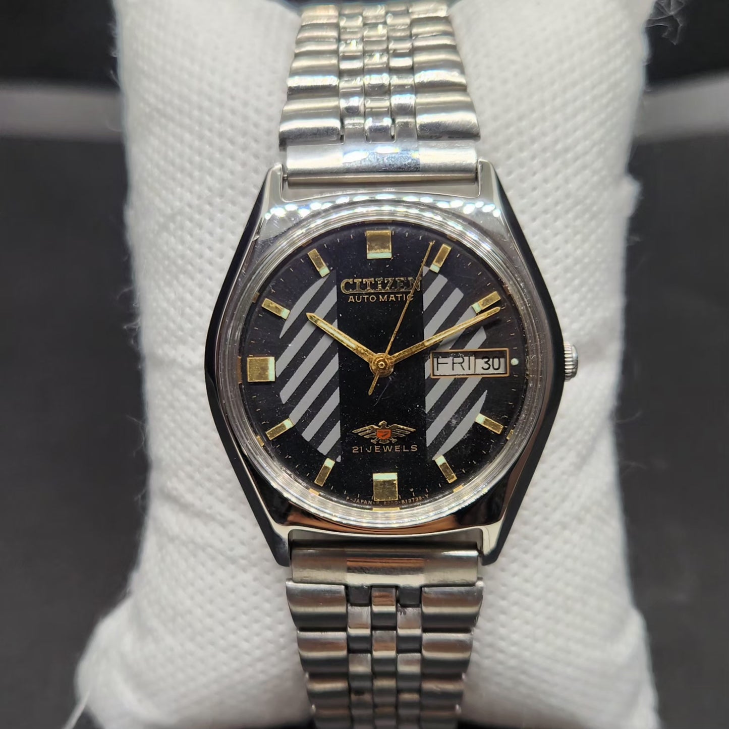 Vintage 1978 Original Citizen Automatic 8200 Black Face 34MM case Day-Date Japanese Men's Wrist Watch CT79