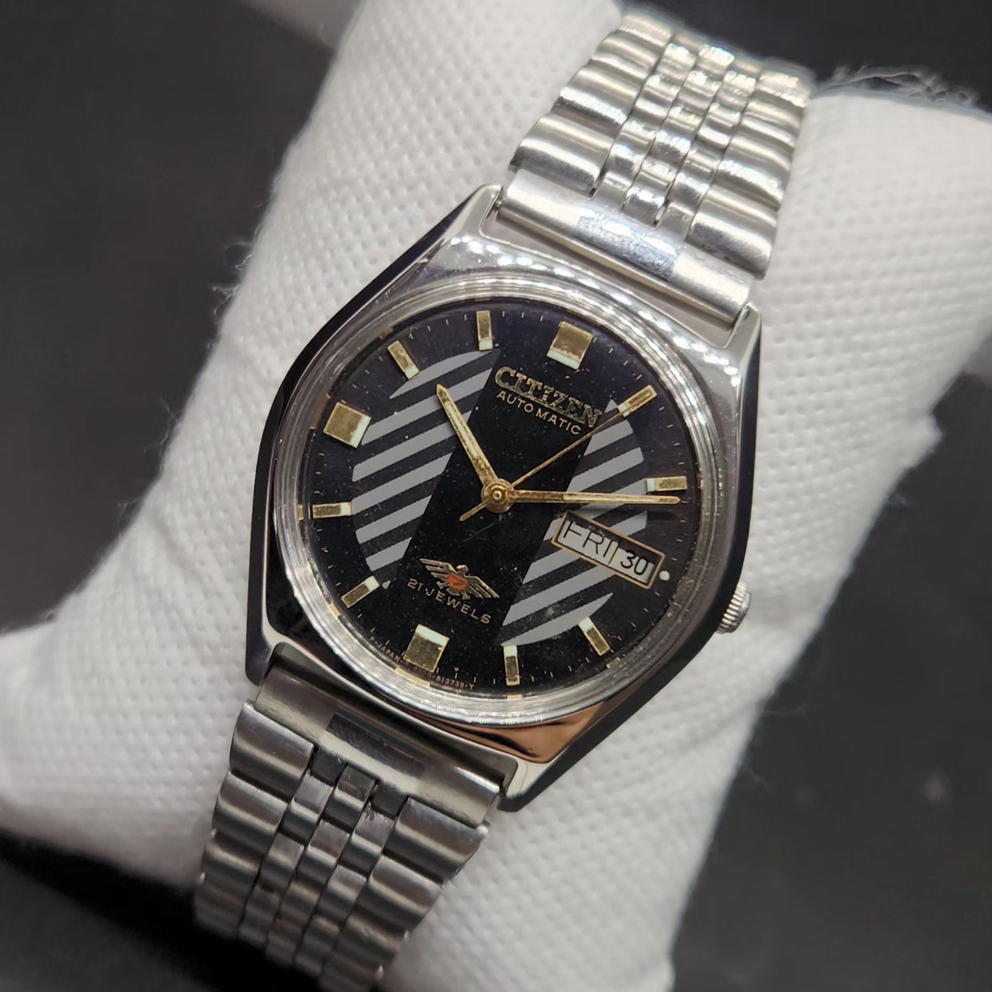 Vintage 1978 Original Citizen Automatic 8200 Black Face 34MM case Day-Date Japanese Men's Wrist Watch CT79