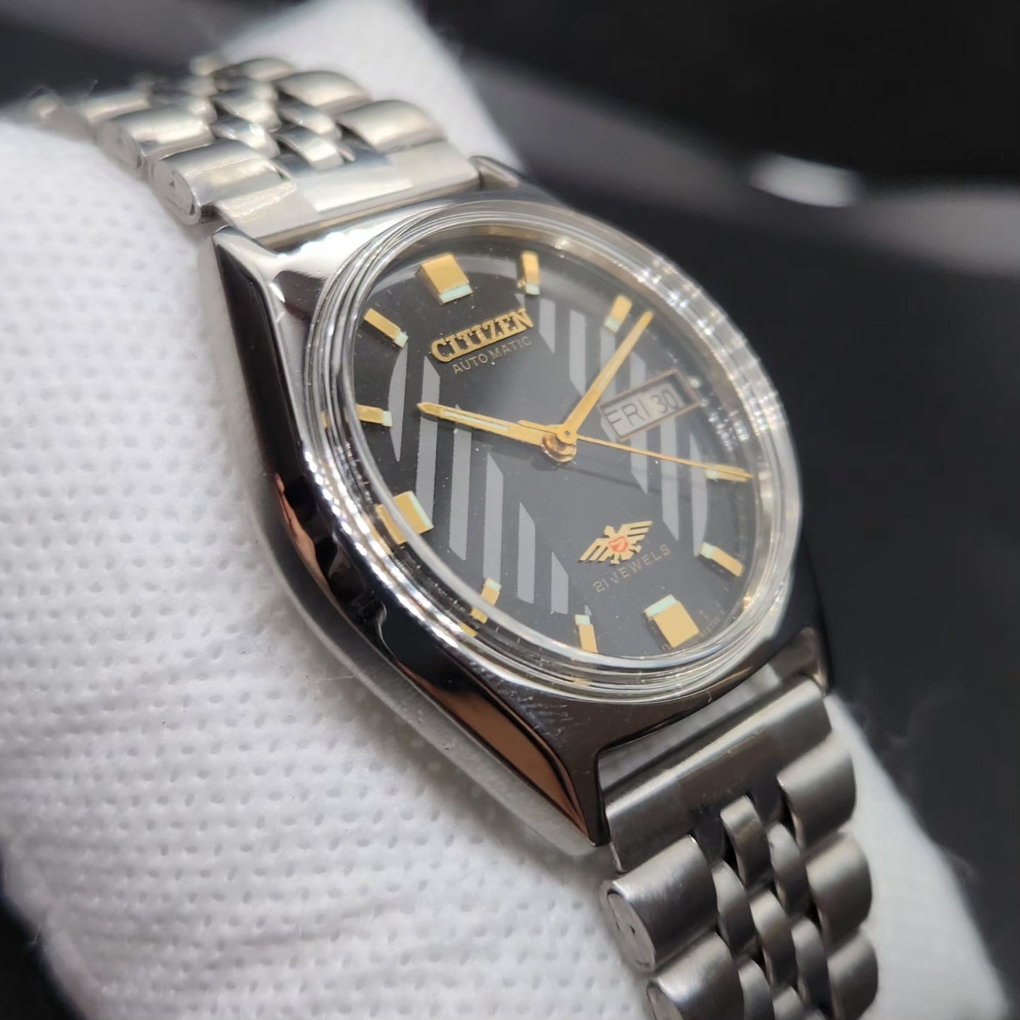 Vintage 1978 Original Citizen Automatic 8200 Black Face 34MM case Day-Date Japanese Men's Wrist Watch CT79