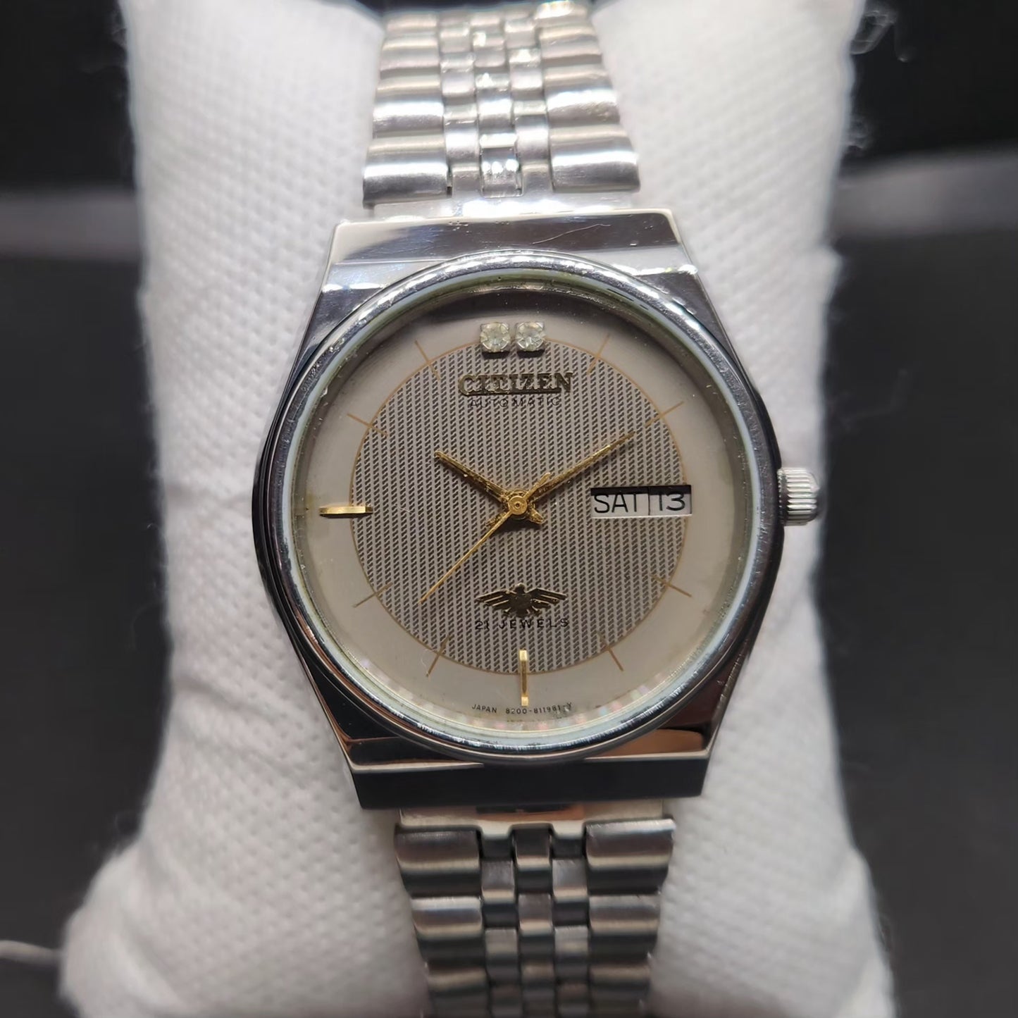 Vintage 1981 Original Citizen Automatic 8200 Grey Face 36MM case Day-Date Japanese Men's Wrist Watch CT82