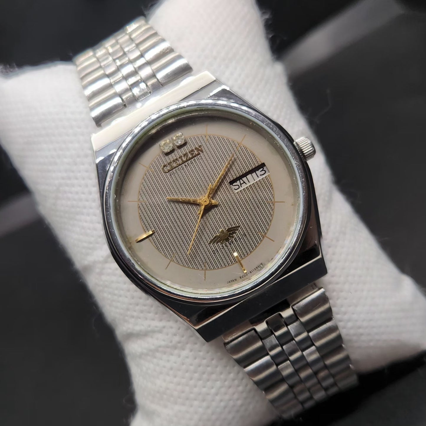 Vintage 1981 Original Citizen Automatic 8200 Grey Face 36MM case Day-Date Japanese Men's Wrist Watch CT82