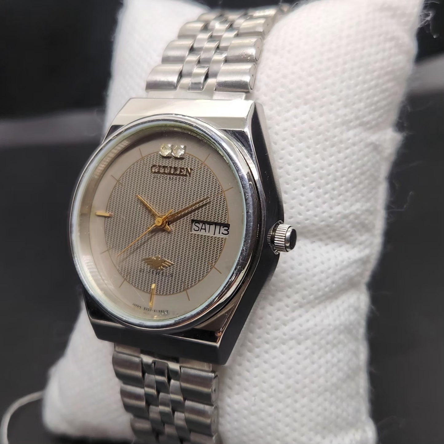 Vintage 1981 Original Citizen Automatic 8200 Grey Face 36MM case Day-Date Japanese Men's Wrist Watch CT82