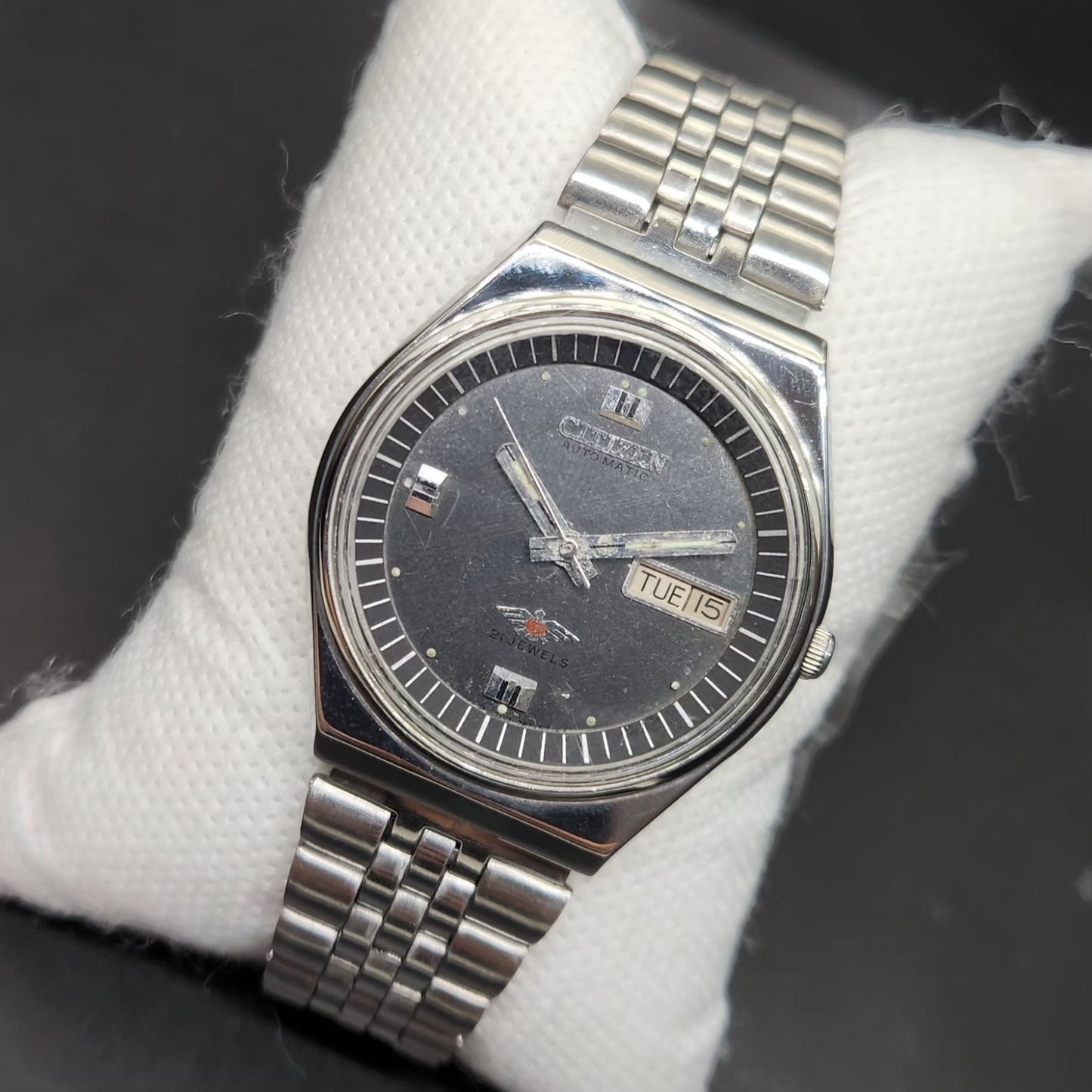 Vintage 1981 Original Citizen Automatic 8200 Grey Face 36MM case Day-Date Japanese Men's Wrist Watch CT85