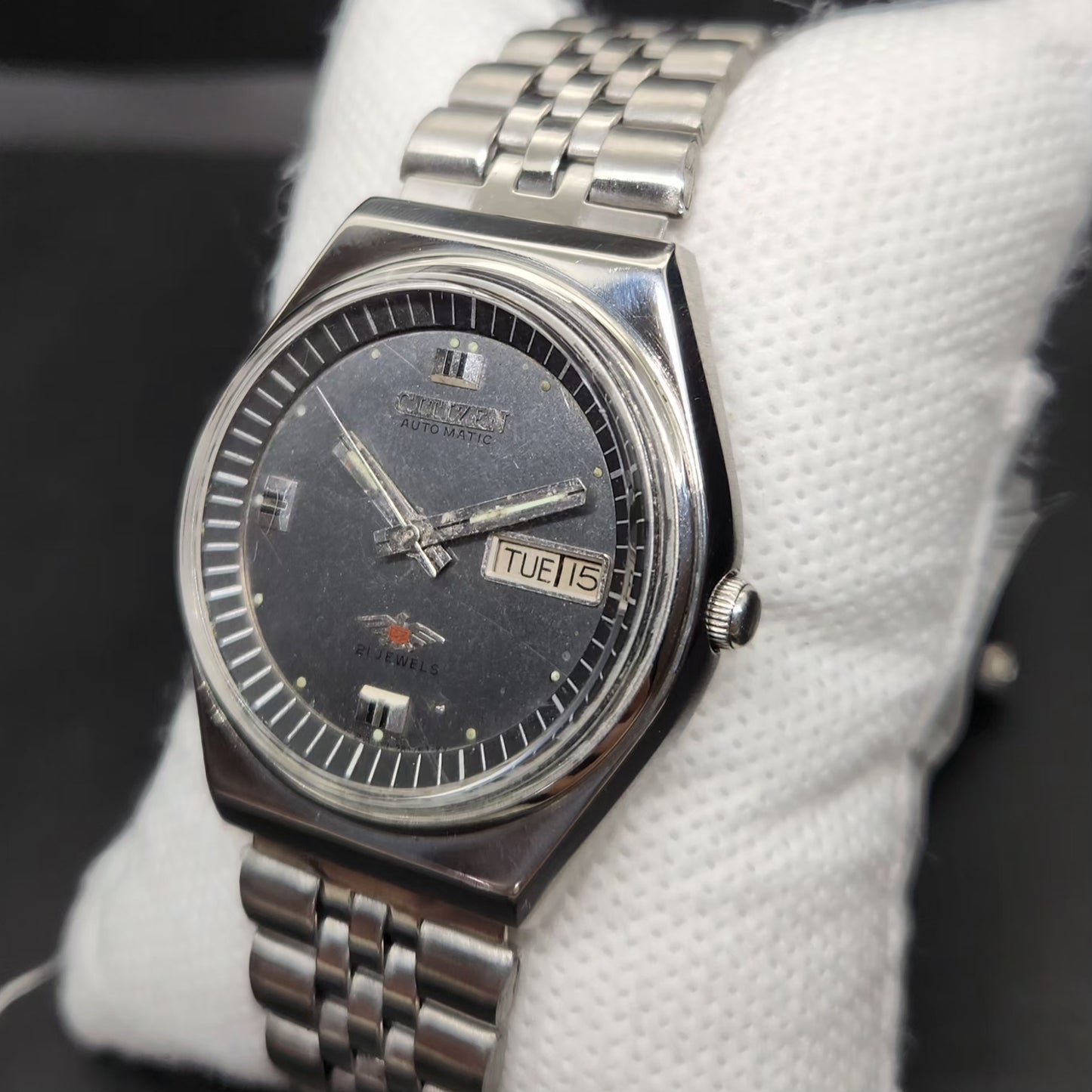 Vintage 1981 Original Citizen Automatic 8200 Grey Face 36MM case Day-Date Japanese Men's Wrist Watch CT85