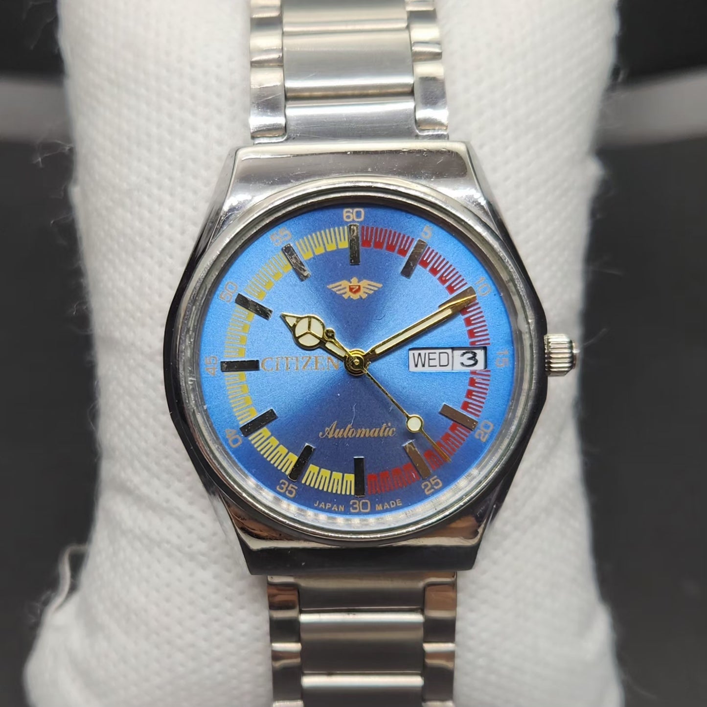 Vintage Mod Citizen 8200 Automatic Blue Face 36MM Case Day-Date Men's Wrist Watch CT87