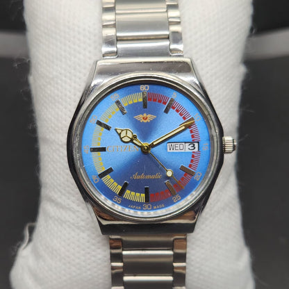 Vintage Mod Citizen 8200 Automatic Blue Face 36MM Case Day-Date Men's Wrist Watch CT87