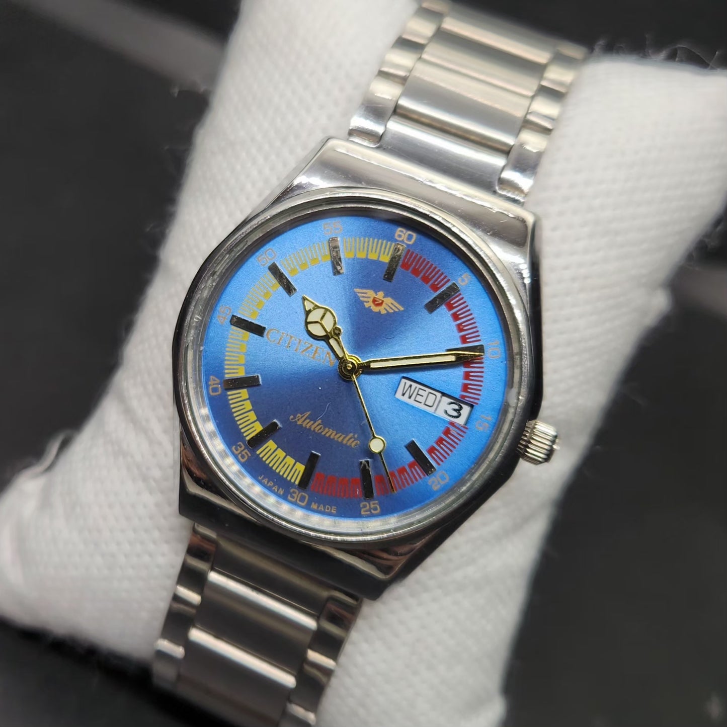Vintage Mod Citizen 8200 Automatic Blue Face 36MM Case Day-Date Men's Wrist Watch CT87