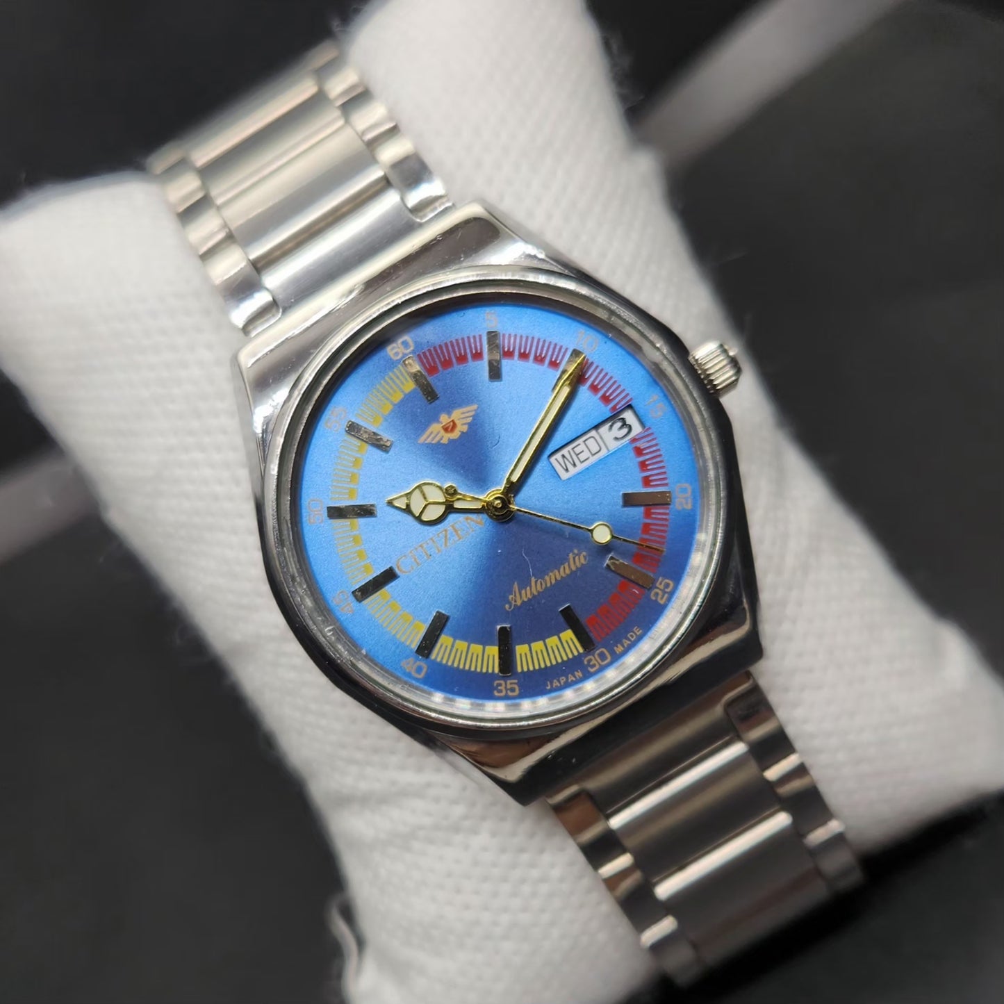 Vintage Mod Citizen 8200 Automatic Blue Face 36MM Case Day-Date Men's Wrist Watch CT87