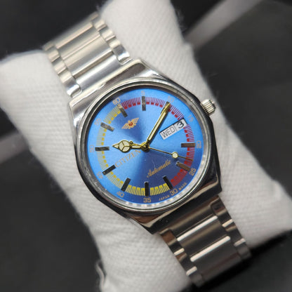 Vintage Mod Citizen 8200 Automatic Blue Face 36MM Case Day-Date Men's Wrist Watch CT87