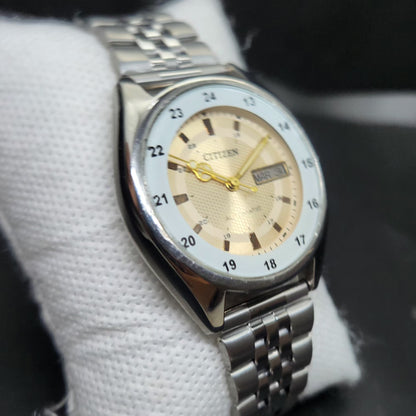 Vintage Mod Citizen 8200 Automatic Gold Face 36MM Case Railway Time Day-Date Men's Wrist Watch CT88
