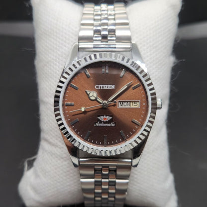 Vintage Mod Citizen 8200 Automatic Fluted Bazel Brown Face 36MM Case Day-Date Men's Wrist Watch CT90