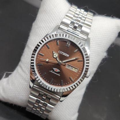 Vintage Mod Citizen 8200 Automatic Fluted Bazel Brown Face 36MM Case Day-Date Men's Wrist Watch CT90