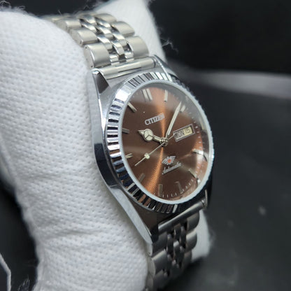 Vintage Mod Citizen 8200 Automatic Fluted Bazel Brown Face 36MM Case Day-Date Men's Wrist Watch CT90