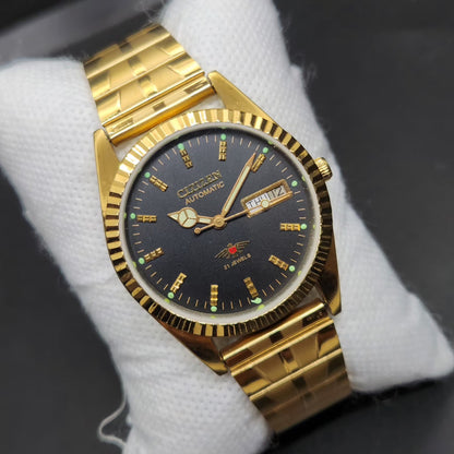 Vintage Mod Citizen 8200 Automatic Fluted Bazel Black Face 35MM Case Day-Date Men's Wrist Watch CT91