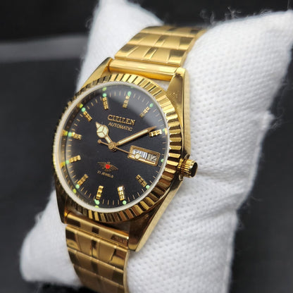 Vintage Mod Citizen 8200 Automatic Fluted Bazel Black Face 35MM Case Day-Date Men's Wrist Watch CT91