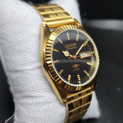 Vintage Mod Citizen 8200 Automatic Fluted Bazel Black Face 35MM Case Day-Date Men's Wrist Watch CT91