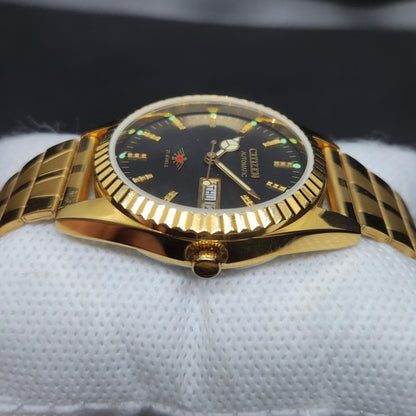 Vintage Mod Citizen 8200 Automatic Fluted Bazel Black Face 35MM Case Day-Date Men's Wrist Watch CT91