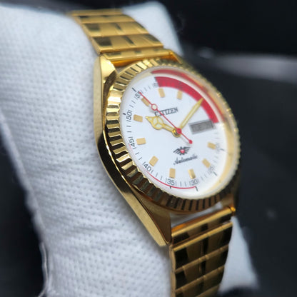 Vintage Mod Citizen 8200 Automatic Fluted Bazel White Face 35MM Case Day-Date Men's Wrist Watch CT92