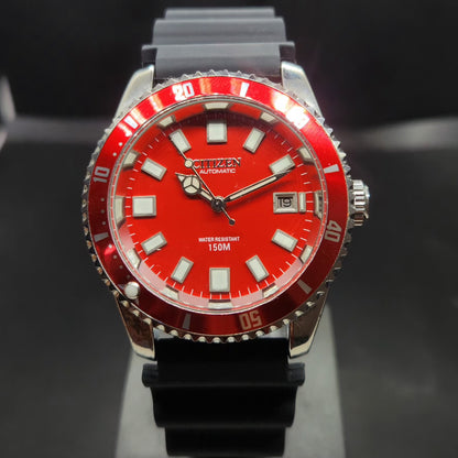 Vintage Mod Citizen 8200 Automatic Rotating Bazel Red Face 40MM Case Date Men's Wrist Watch CT93