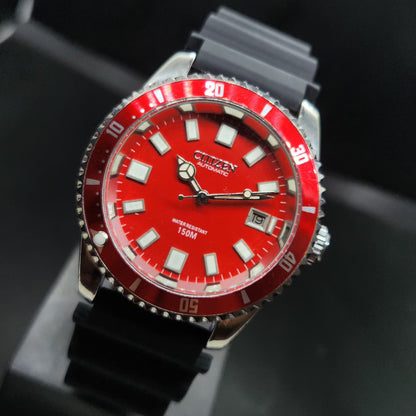 Vintage Mod Citizen 8200 Automatic Rotating Bazel Red Face 40MM Case Date Men's Wrist Watch CT93