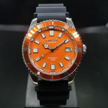 Vintage Mod Citizen 8200 Automatic Rotating Bazel Orange Face 40MM Case Date Men's Wrist Watch CT94