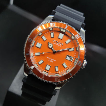 Vintage Mod Citizen 8200 Automatic Rotating Bazel Orange Face 40MM Case Date Men's Wrist Watch CT94