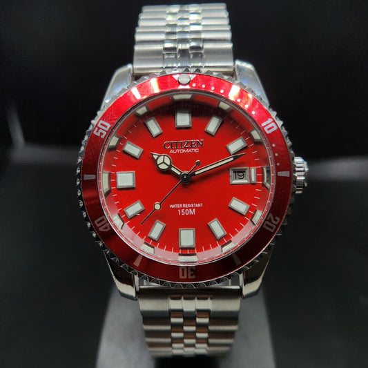 Vintage Mod Citizen 8200 Automatic Rotating Bazel Red Face 40MM Case Date Men's Wrist Watch CT97