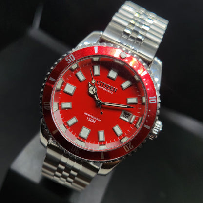 Vintage Mod Citizen 8200 Automatic Rotating Bazel Red Face 40MM Case Date Men's Wrist Watch CT97