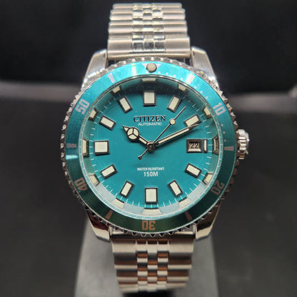 Vintage Mod Citizen 8200 Automatic Rotating Bazel Sea Green Face 40MM Case Date Men's Wrist Watch CT98