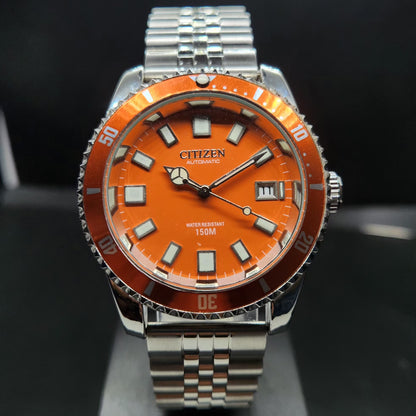 Vintage Mod Citizen 8200 Automatic Rotating Bazel Orange Face 40MM Case Date Men's Wrist Watch CT100