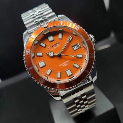 Vintage Mod Citizen 8200 Automatic Rotating Bazel Orange Face 40MM Case Date Men's Wrist Watch CT100