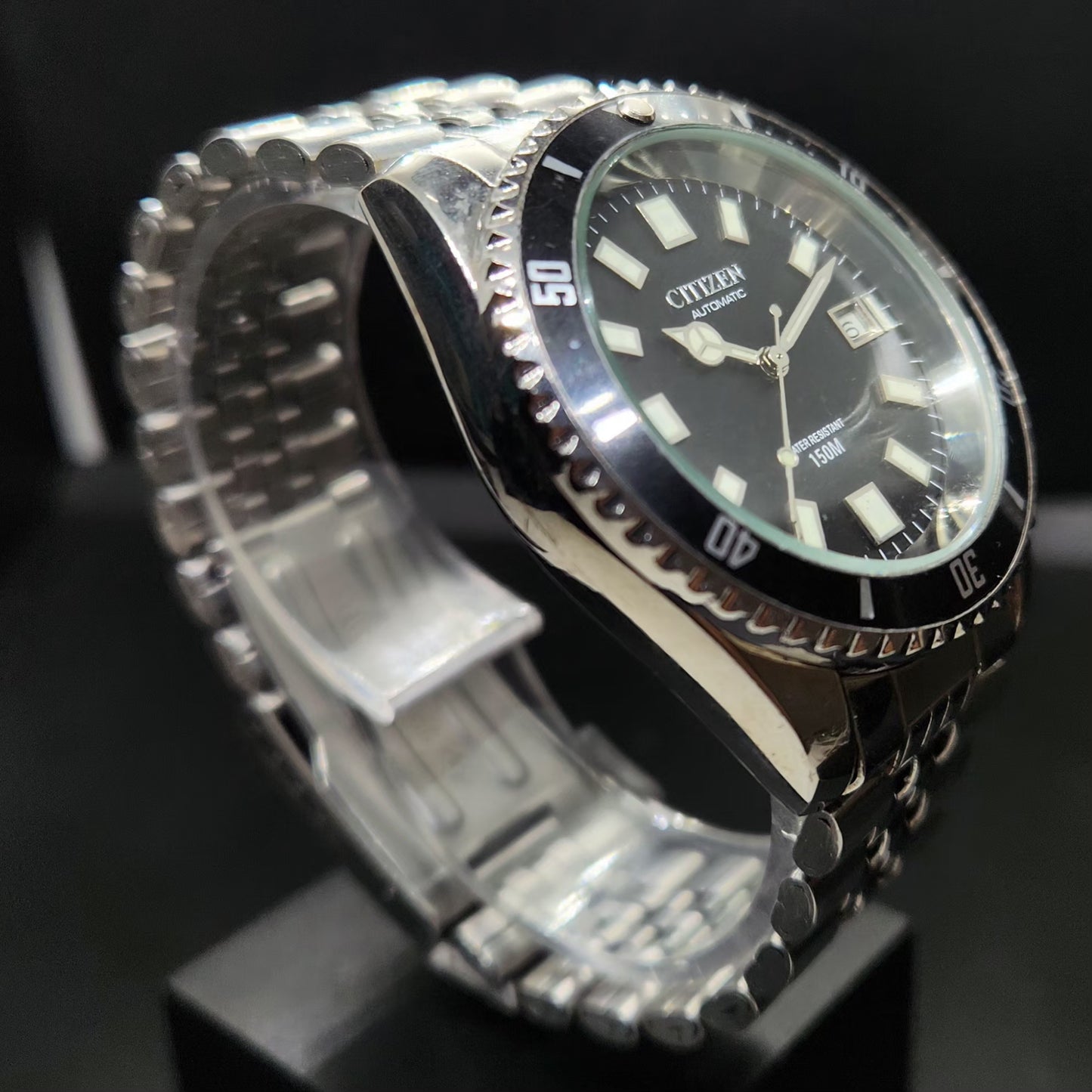 Vintage Mod Citizen 8200 Automatic Rotating Bazel Black Face 40MM Case Date Men's Wrist Watch CT101